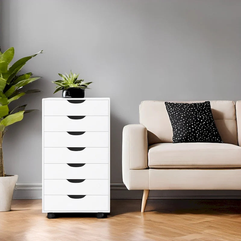 Cassettiera moderna ed elegante con maniglie a gola, armadietto multiuso per ufficio