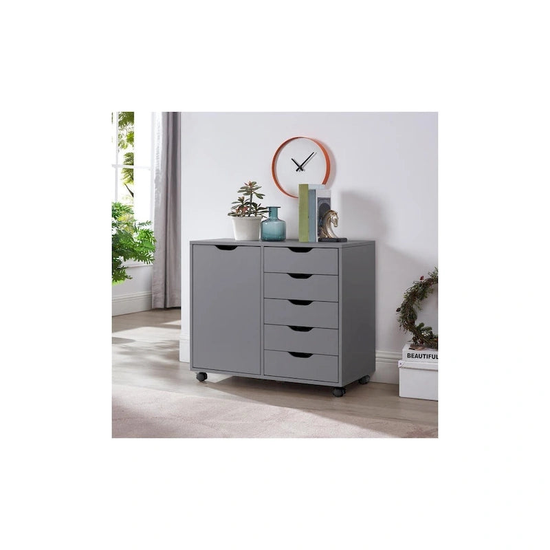 Cassettiera moderna ed elegante con maniglie a gola, armadietto multiuso per ufficio