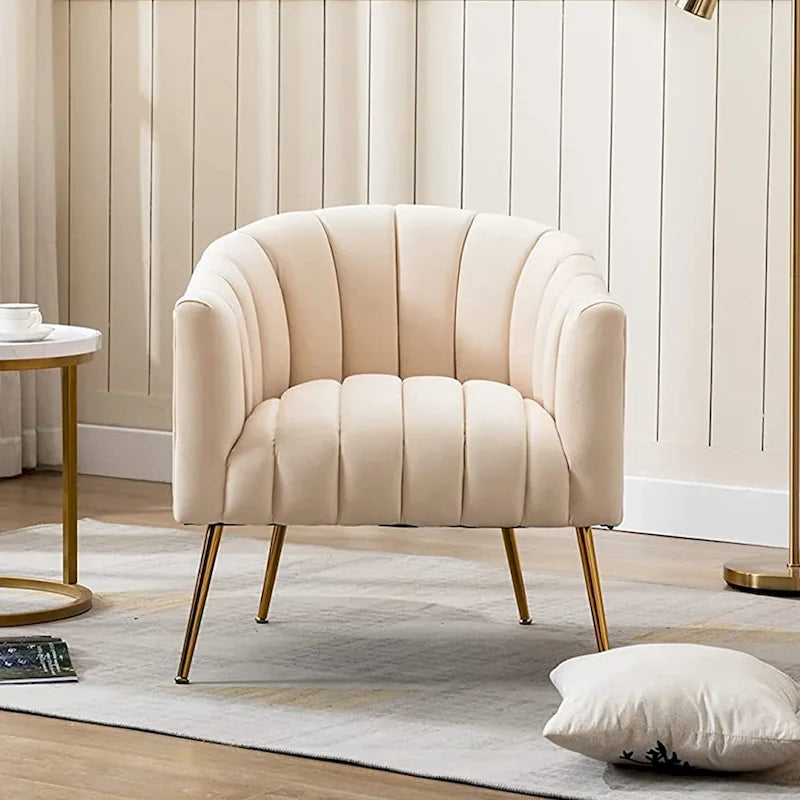 Sedia Poltrona in Velluto Stile Modern Glam con Gambe Metalliche Dorate per Soggiorno