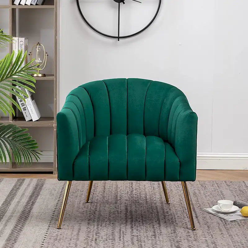 Sedia Poltrona in Velluto Stile Modern Glam con Gambe Metalliche Dorate per Soggiorno