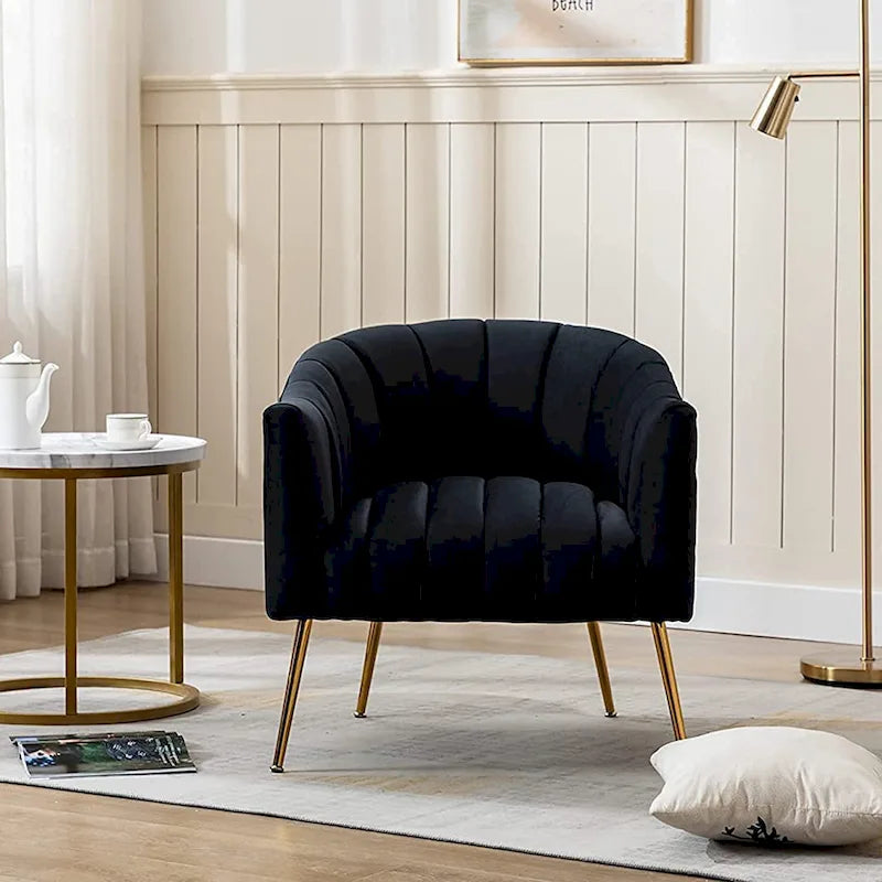 Sedia Poltrona in Velluto Stile Modern Glam con Gambe Metalliche Dorate per Soggiorno
