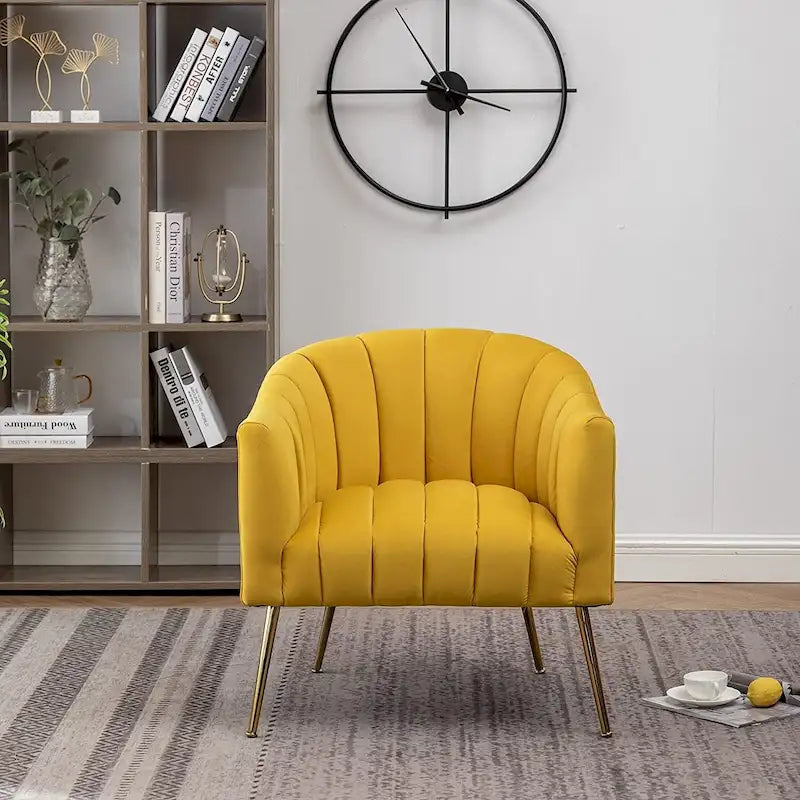 Sedia Poltrona in Velluto Stile Modern Glam con Gambe Metalliche Dorate per Soggiorno