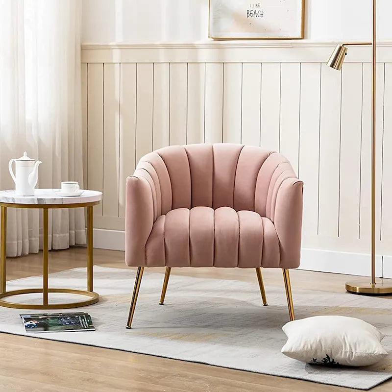 Sedia Poltrona in Velluto Stile Modern Glam con Gambe Metalliche Dorate per Soggiorno