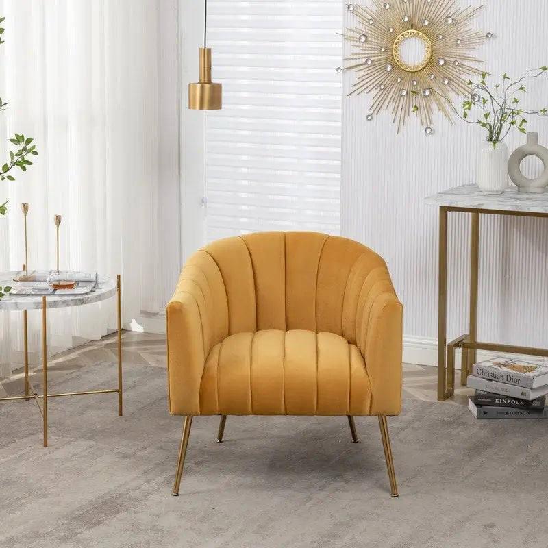 Sedia Poltrona in Velluto Stile Modern Glam con Gambe Metalliche Dorate per Soggiorno