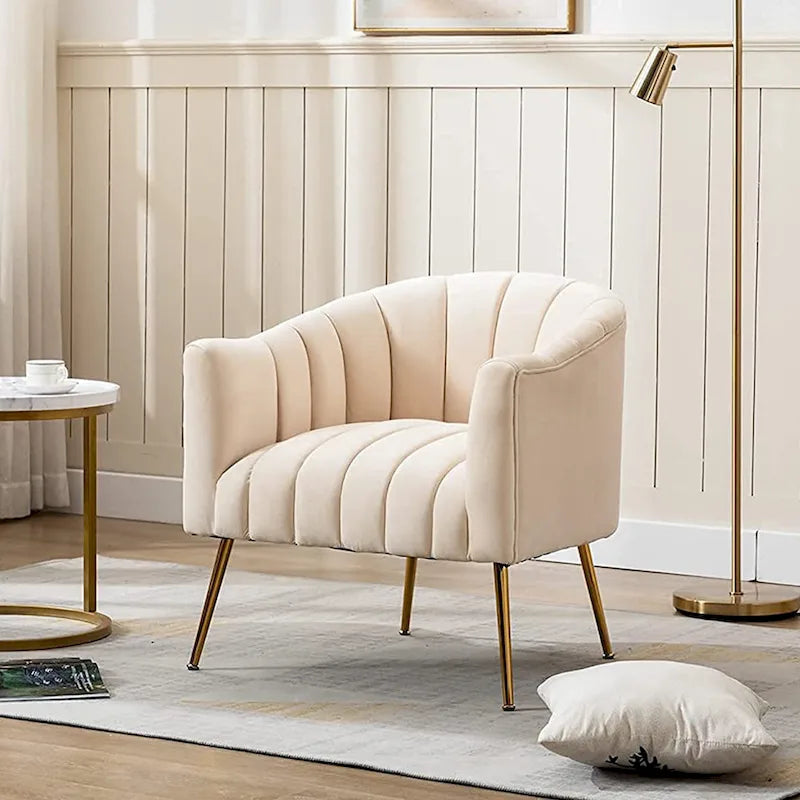 Sedia Poltrona in Velluto Stile Modern Glam con Gambe Metalliche Dorate per Soggiorno