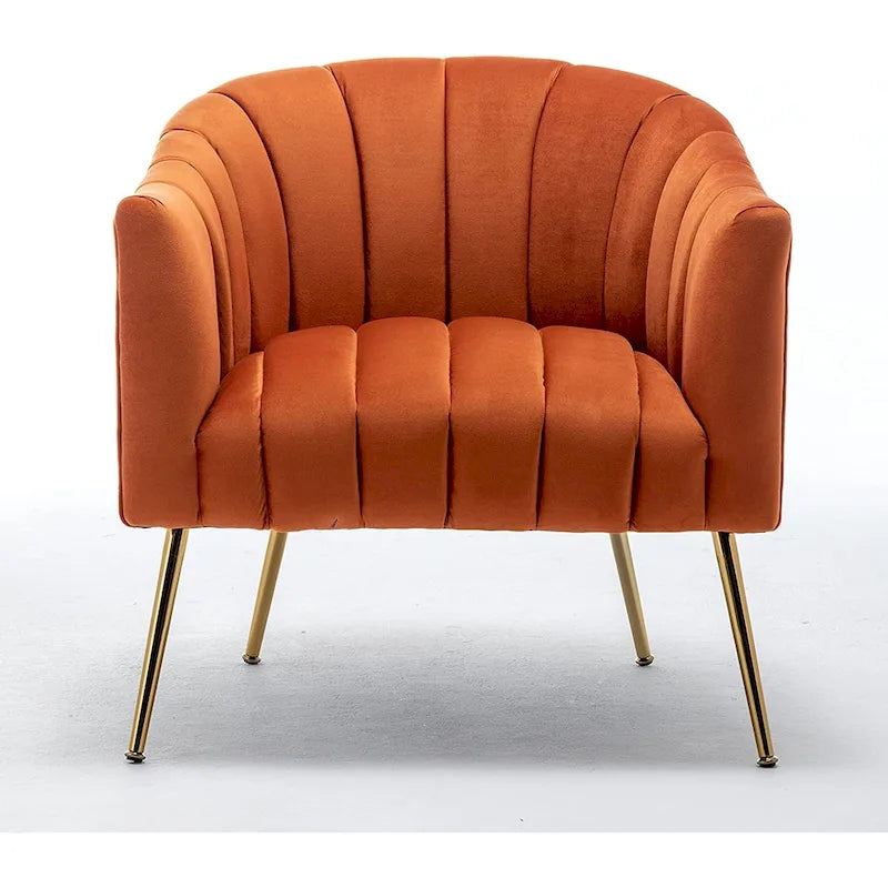 Sedia Poltrona in Velluto Stile Modern Glam con Gambe Metalliche Dorate per Soggiorno