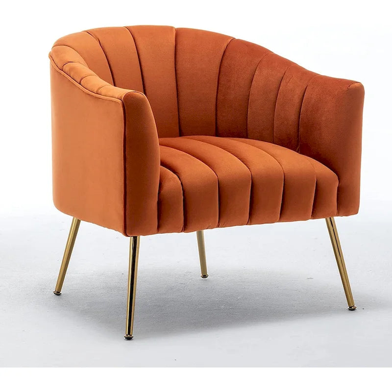 Sedia Poltrona in Velluto Stile Modern Glam con Gambe Metalliche Dorate per Soggiorno