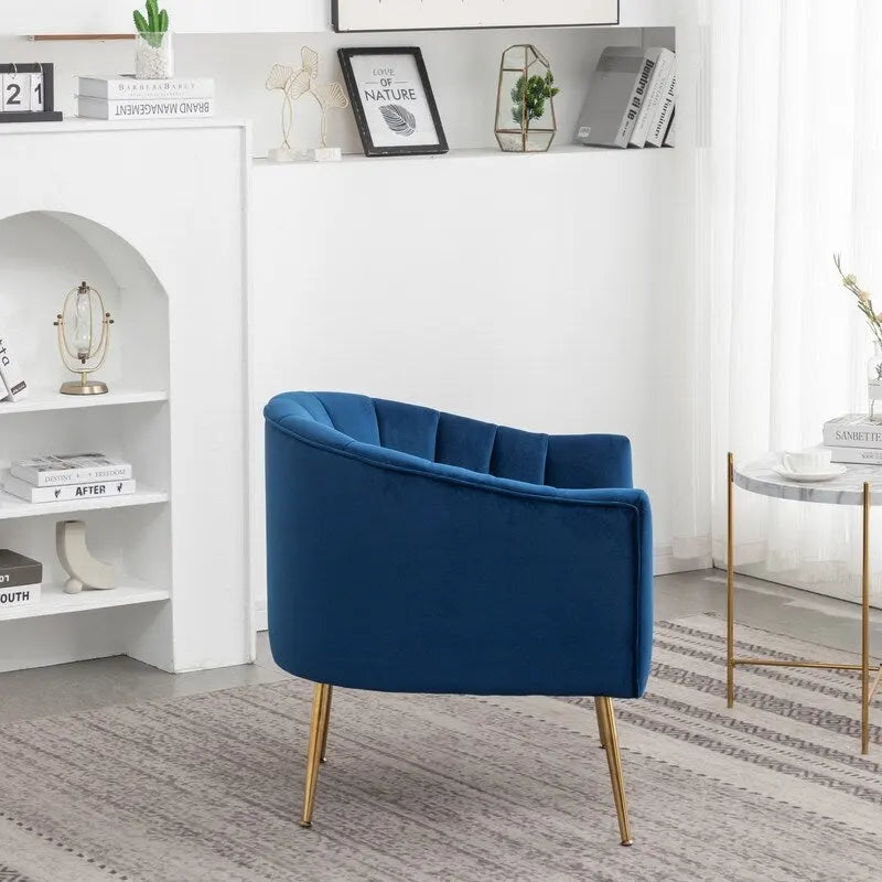 Sedia Poltrona in Velluto Stile Modern Glam con Gambe Metalliche Dorate per Soggiorno