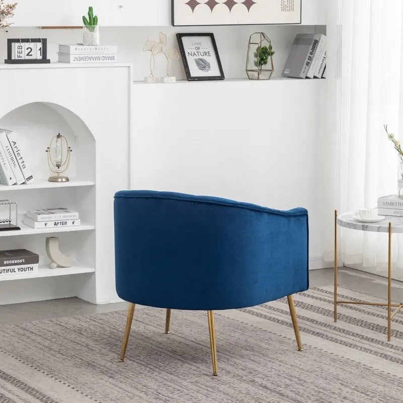 Sedia Poltrona in Velluto Stile Modern Glam con Gambe Metalliche Dorate per Soggiorno