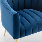 Sedia Poltrona in Velluto Stile Modern Glam con Gambe Metalliche Dorate per Soggiorno