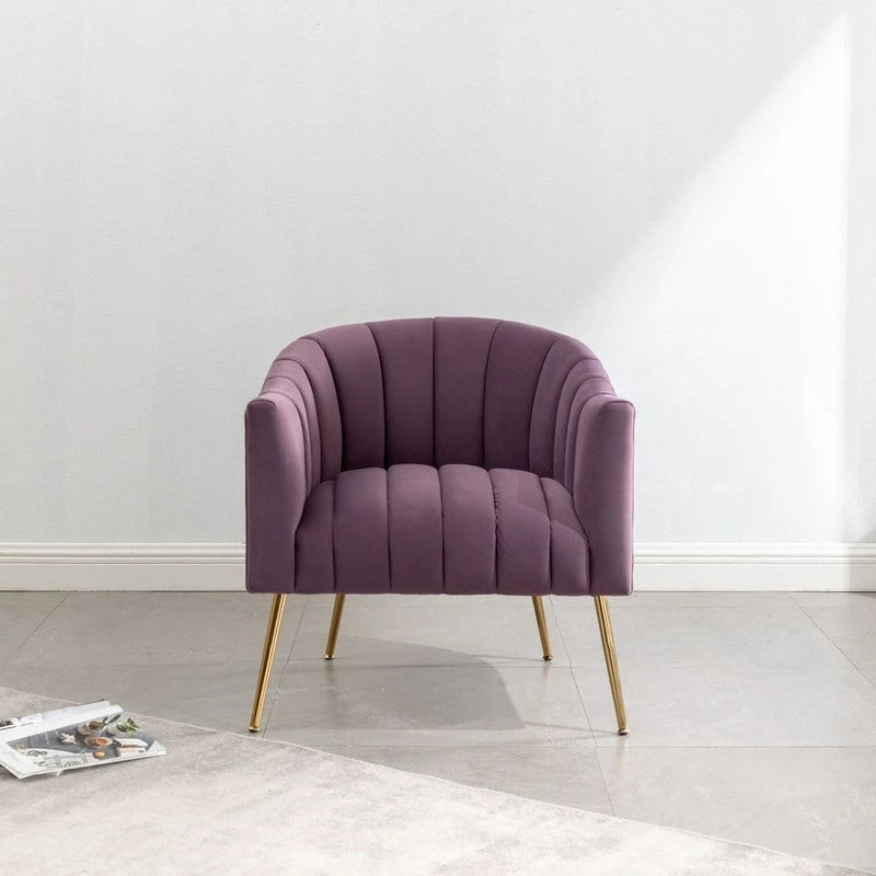 Sedia Poltrona in Velluto Stile Modern Glam con Gambe Metalliche Dorate per Soggiorno