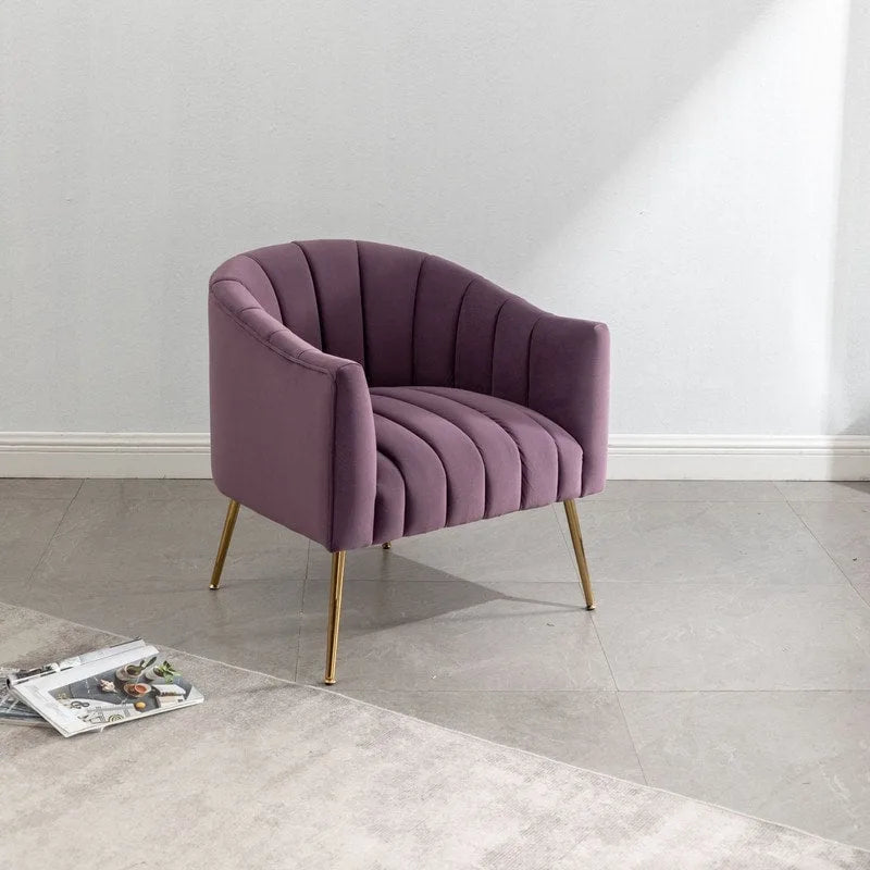 Sedia Poltrona in Velluto Stile Modern Glam con Gambe Metalliche Dorate per Soggiorno