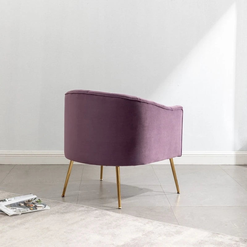 Sedia Poltrona in Velluto Stile Modern Glam con Gambe Metalliche Dorate per Soggiorno