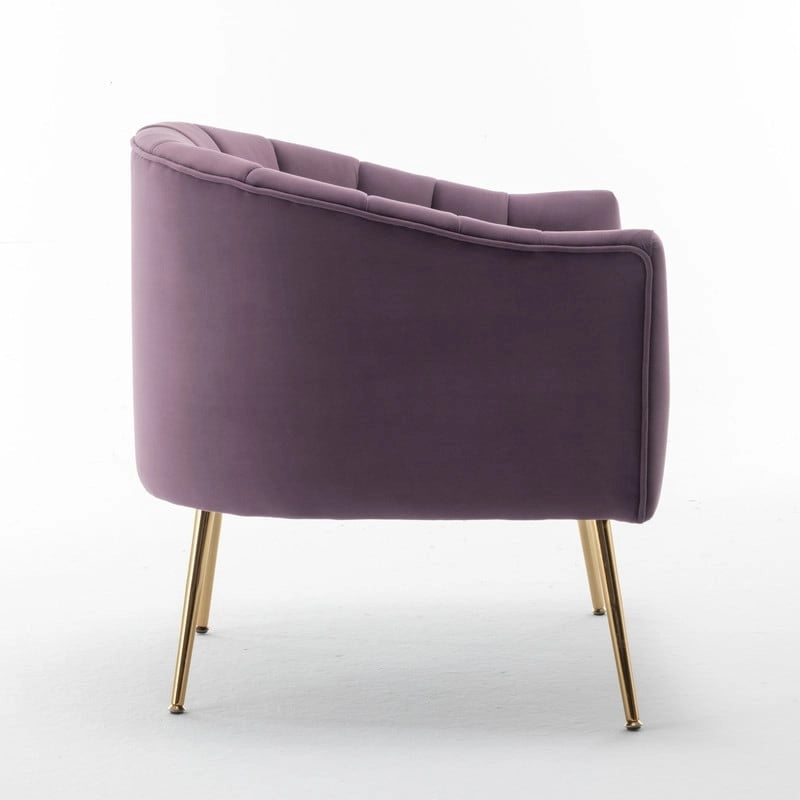 Sedia Poltrona in Velluto Stile Modern Glam con Gambe Metalliche Dorate per Soggiorno