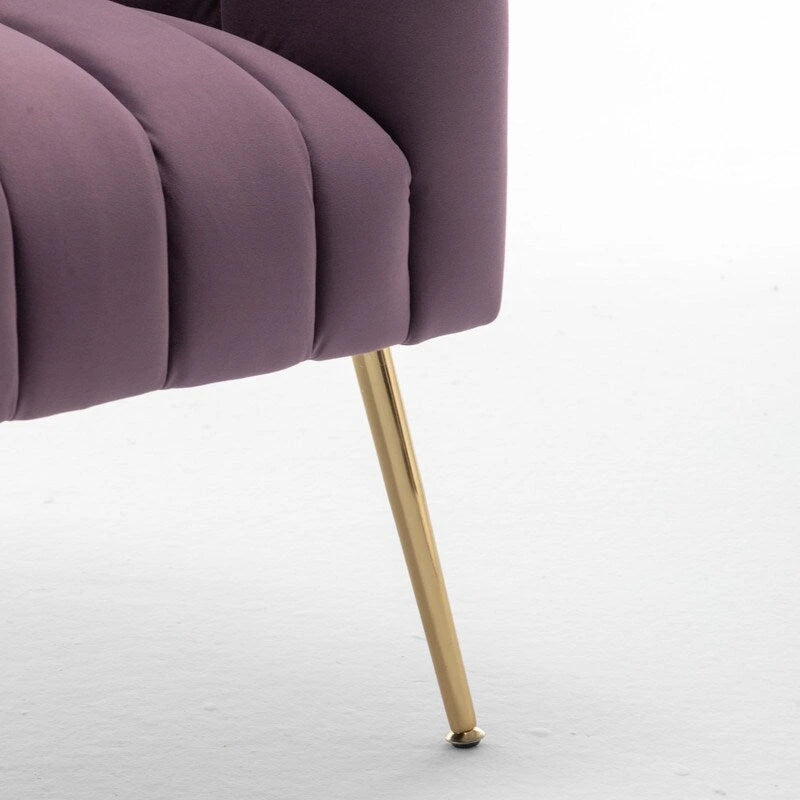 Sedia Poltrona in Velluto Stile Modern Glam con Gambe Metalliche Dorate per Soggiorno