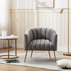 Sedia Poltrona in Velluto Stile Modern Glam con Gambe Metalliche Dorate per Soggiorno