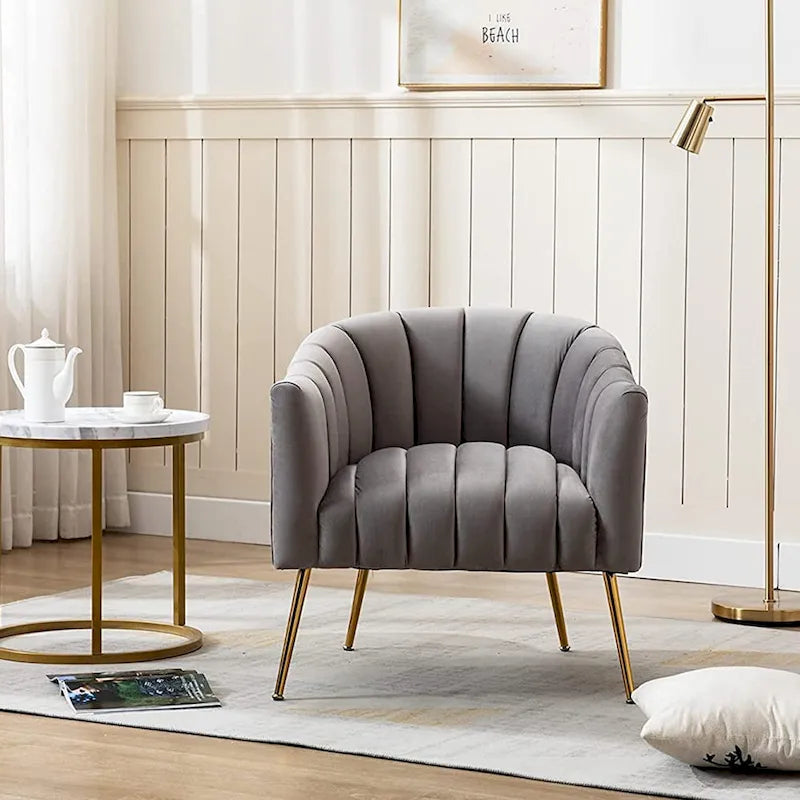 Sedia Poltrona in Velluto Stile Modern Glam con Gambe Metalliche Dorate per Soggiorno