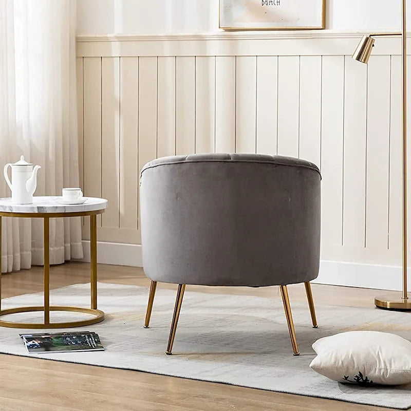 Sedia Poltrona in Velluto Stile Modern Glam con Gambe Metalliche Dorate per Soggiorno