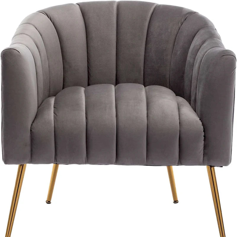 Sedia Poltrona in Velluto Stile Modern Glam con Gambe Metalliche Dorate per Soggiorno
