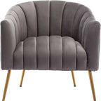 Sedia Poltrona in Velluto Stile Modern Glam con Gambe Metalliche Dorate per Soggiorno