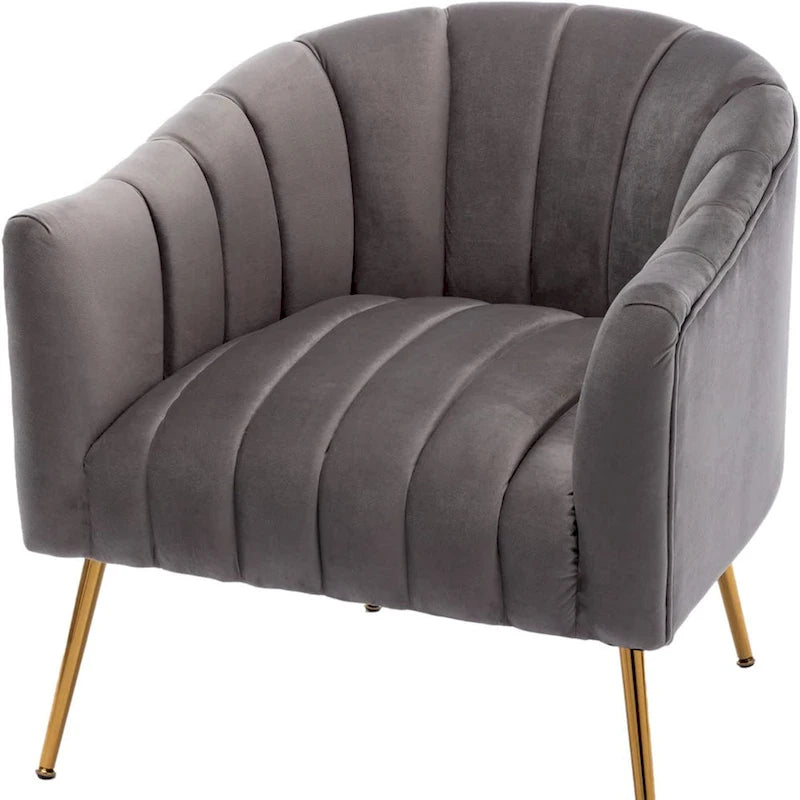 Sedia Poltrona in Velluto Stile Modern Glam con Gambe Metalliche Dorate per Soggiorno