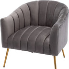 Sedia Poltrona in Velluto Stile Modern Glam con Gambe Metalliche Dorate per Soggiorno