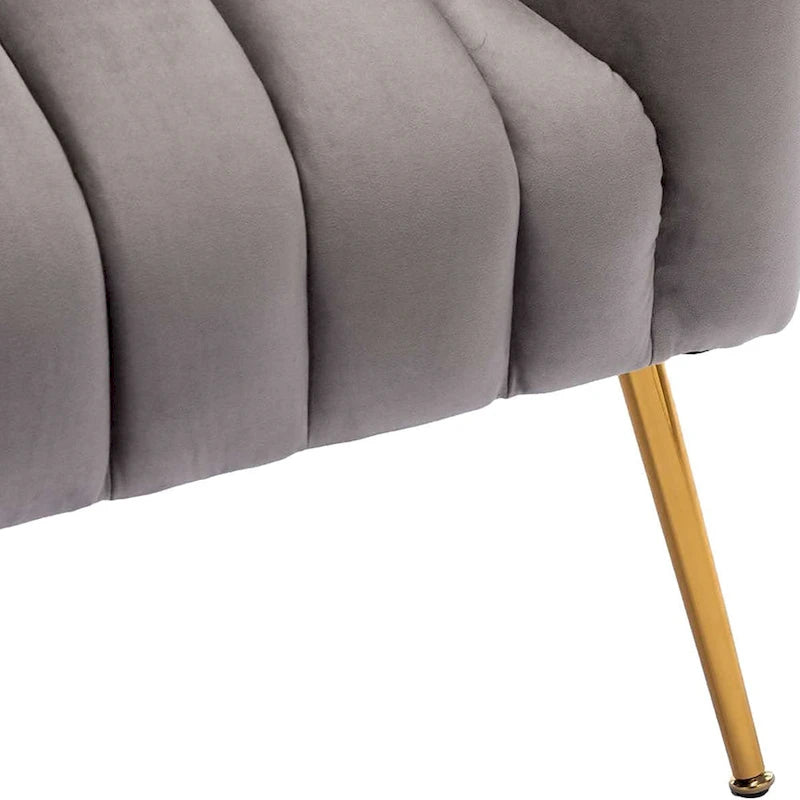 Sedia Poltrona in Velluto Stile Modern Glam con Gambe Metalliche Dorate per Soggiorno