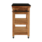 Carrello da cucina in legno a 4 cassetti e 2 ripiani con maniglie in metallo nero e piano in marmo