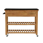 Carrello da cucina in legno a 4 cassetti e 2 ripiani con maniglie in metallo nero e piano in marmo
