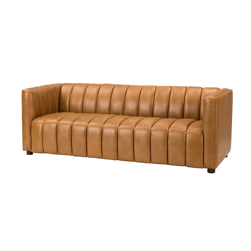 Divano curvo Modern Camel da 83 pollici in vera pelle con schienale a canali