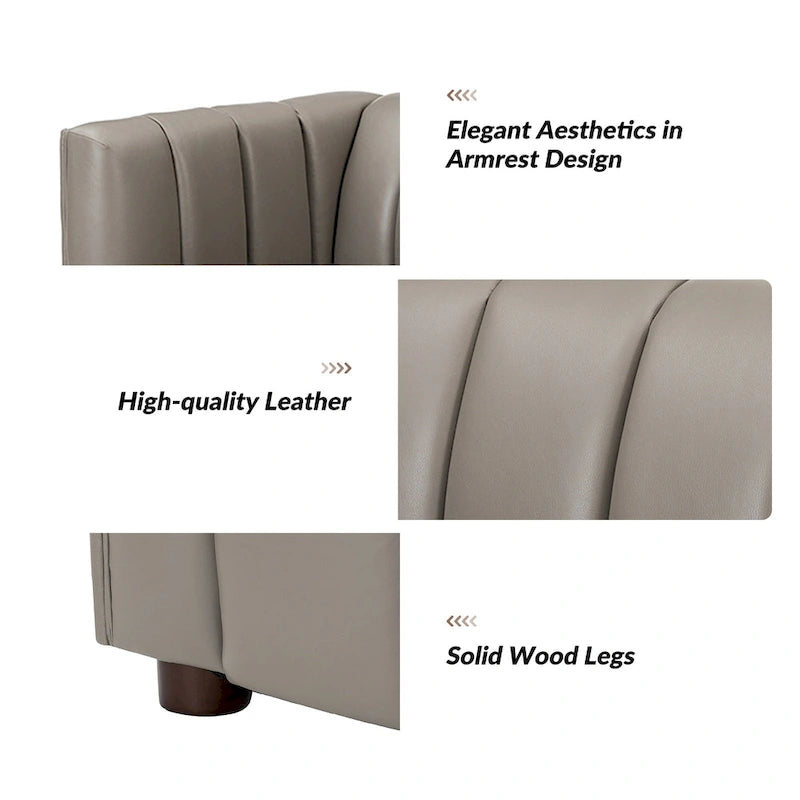 Divano curvo Modern Camel da 83 pollici in vera pelle con schienale a canali