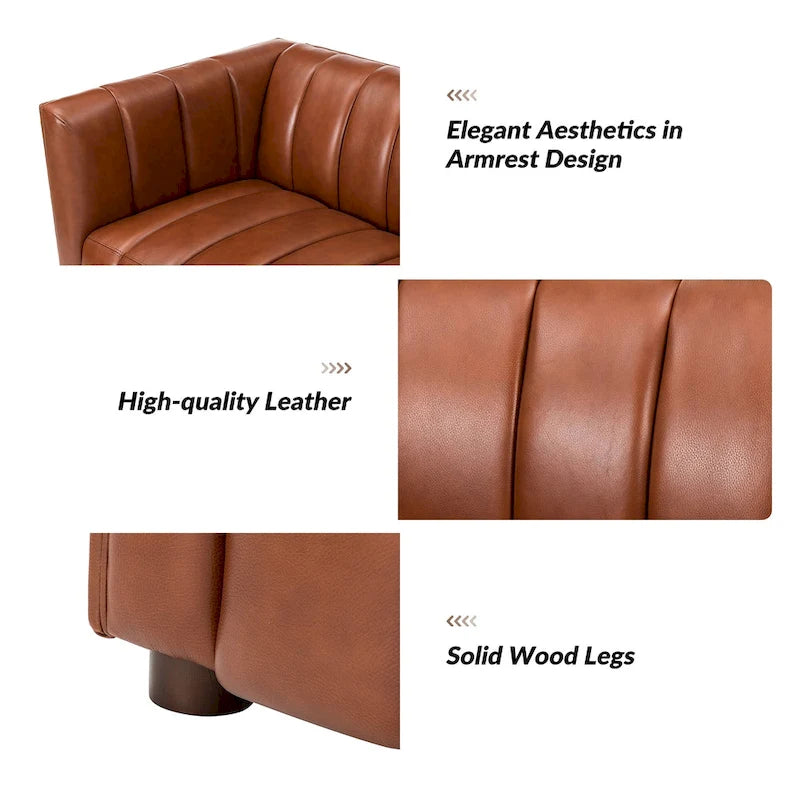 Divano curvo Modern Camel da 83 pollici in vera pelle con schienale a canali