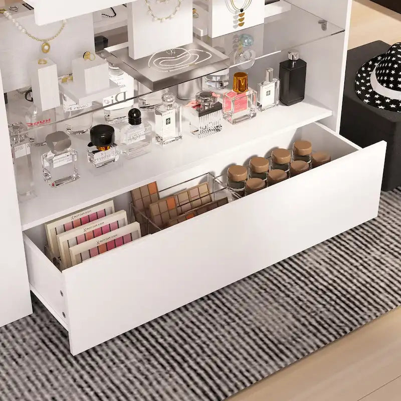Glass-Top Closet Organizer White Dressing Island Ample Storage Dresser