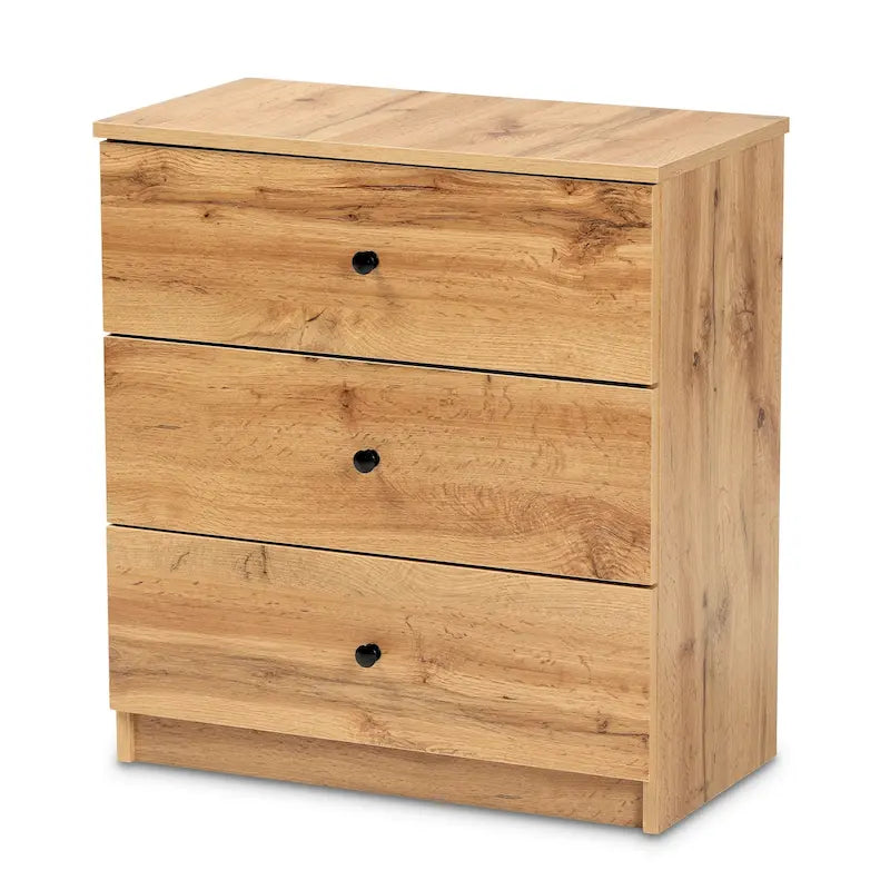 Cassettiera moderna in legno rovere finitura marrone a 3 cassetti