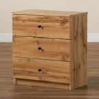 Cassettiera moderna in legno rovere finitura marrone a 3 cassetti