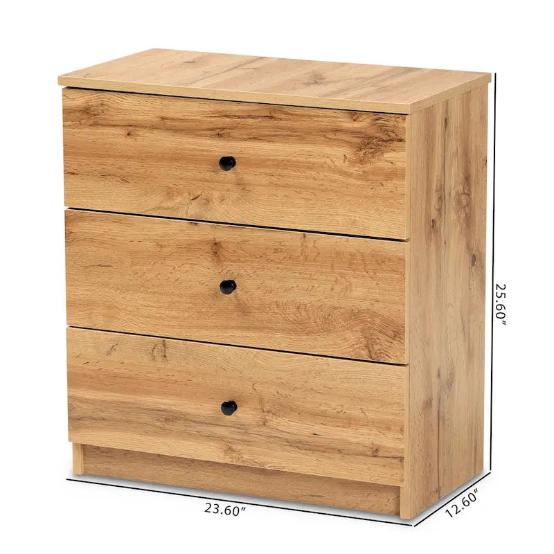 Cassettiera moderna in legno rovere finitura marrone a 3 cassetti