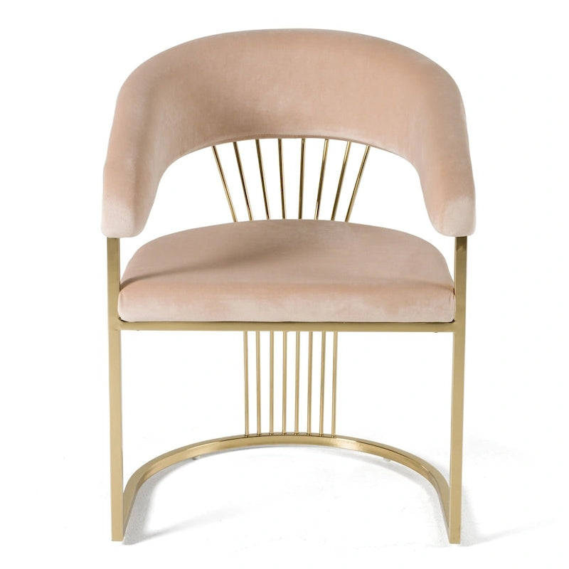 Sedia da pranzo moderna in velluto beige e oro