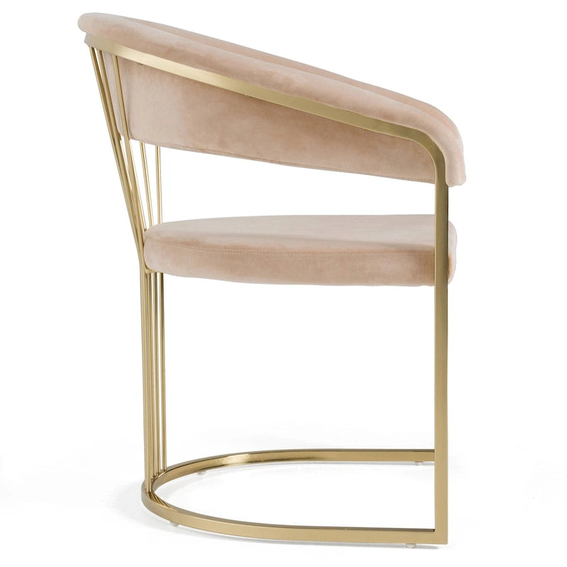 Sedia da pranzo moderna in velluto beige e oro