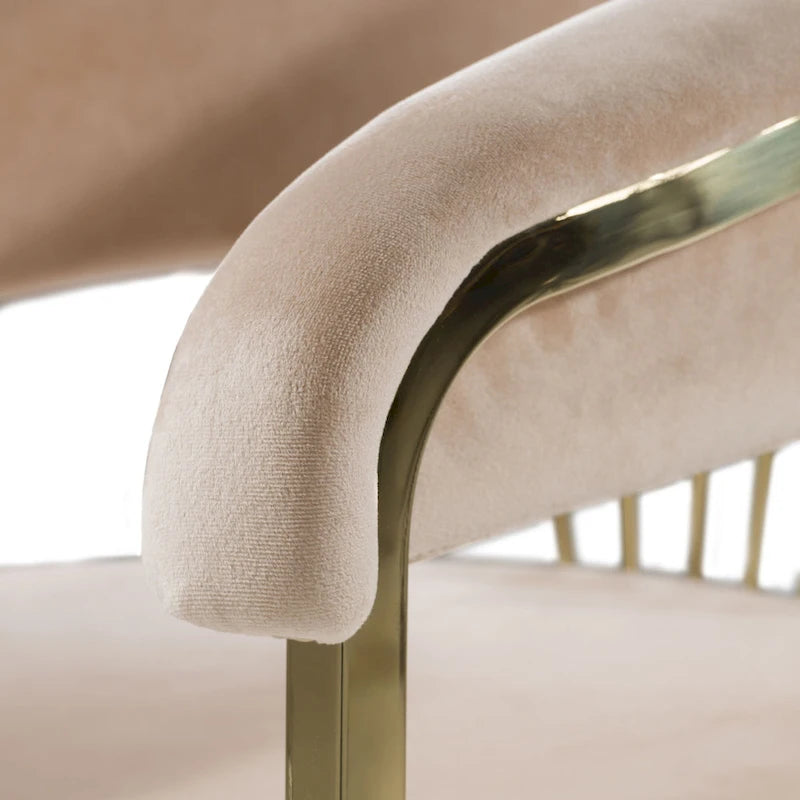 Sedia da pranzo moderna in velluto beige e oro