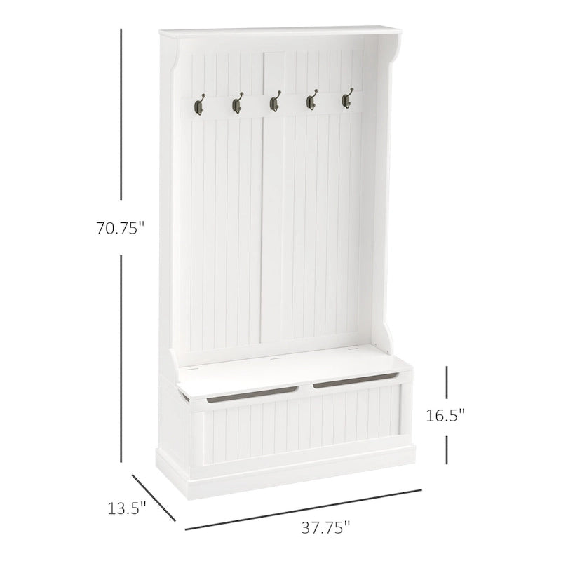 Panca contenitore e appendiabiti 3-in-1 Hall Tree da 71 pollici con 5 doppi ganci in acciaio e ancoraggio anti-ribaltamento per ingresso