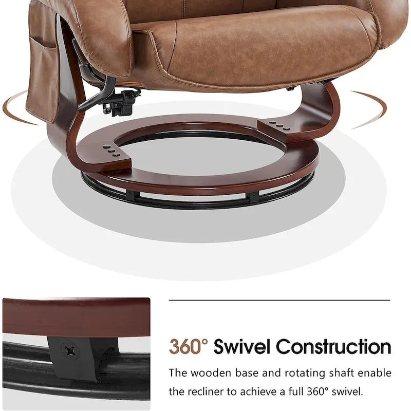 Poltrona reclinabile girevole con pouf, poltrona TV massaggiante vibrante, poltrona ergonomica da salotto per soggiorno, similpelle