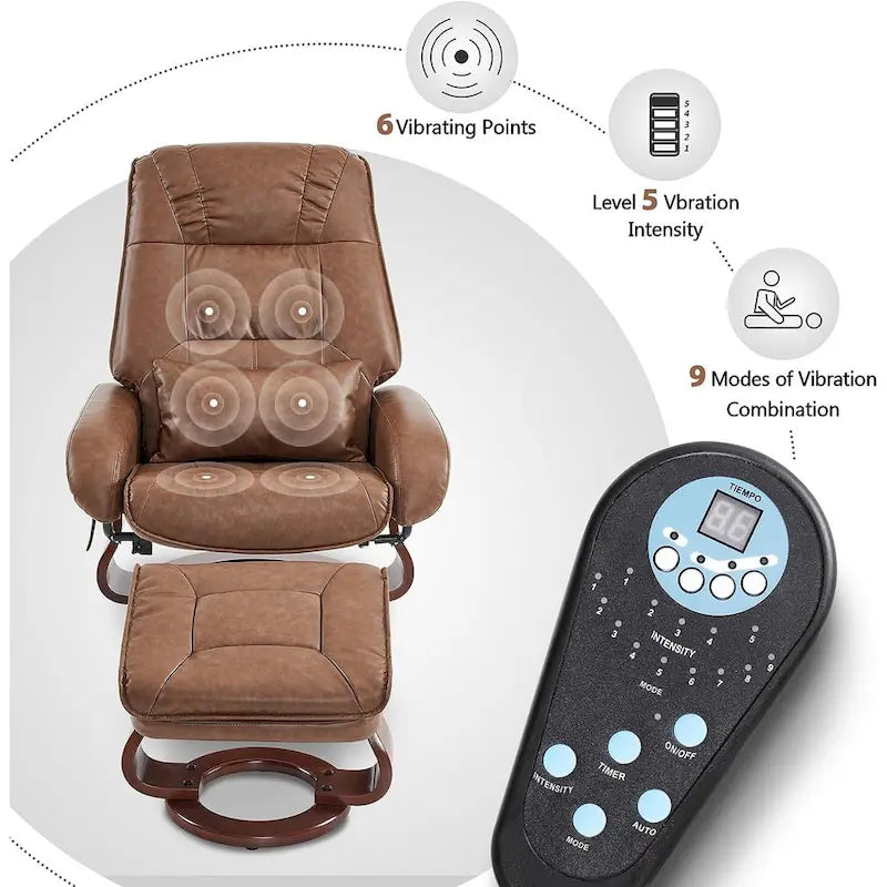 Poltrona reclinabile girevole con pouf, poltrona TV massaggiante vibrante, poltrona ergonomica da salotto per soggiorno, similpelle