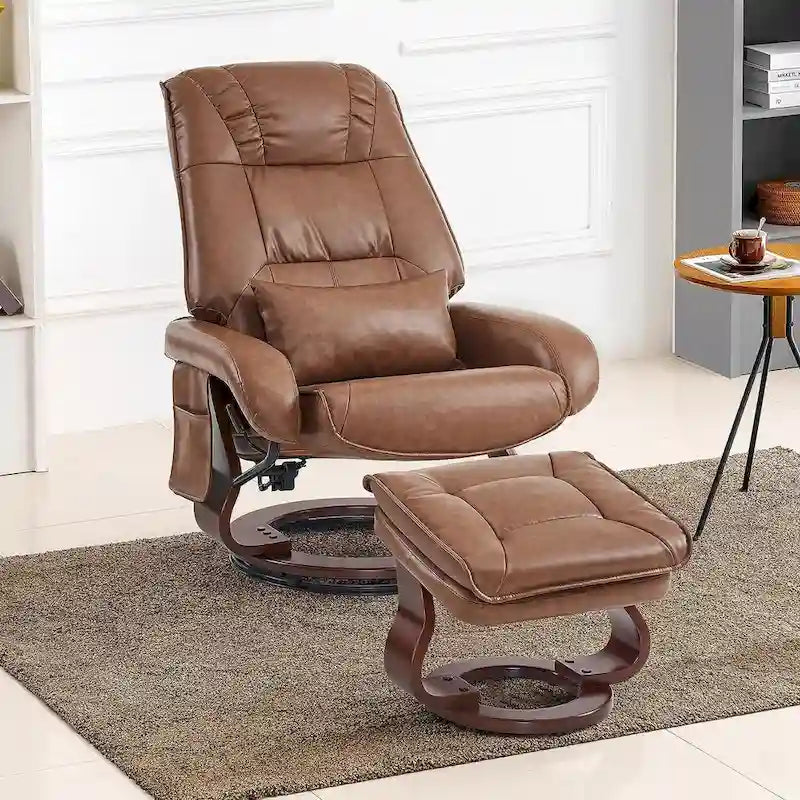 Poltrona reclinabile girevole con pouf, poltrona TV massaggiante vibrante, poltrona ergonomica da salotto per soggiorno, similpelle