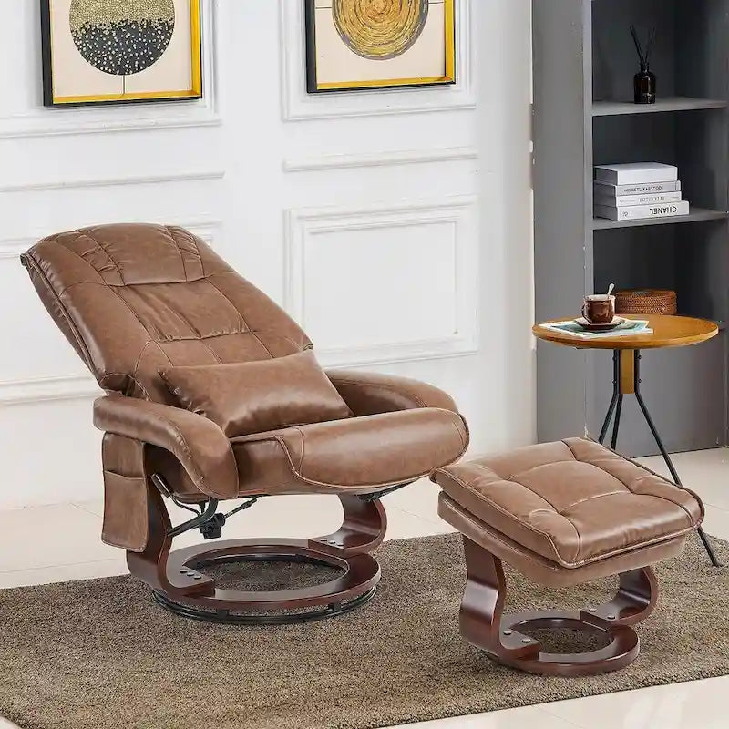 Poltrona reclinabile girevole con pouf, poltrona TV massaggiante vibrante, poltrona ergonomica da salotto per soggiorno, similpelle
