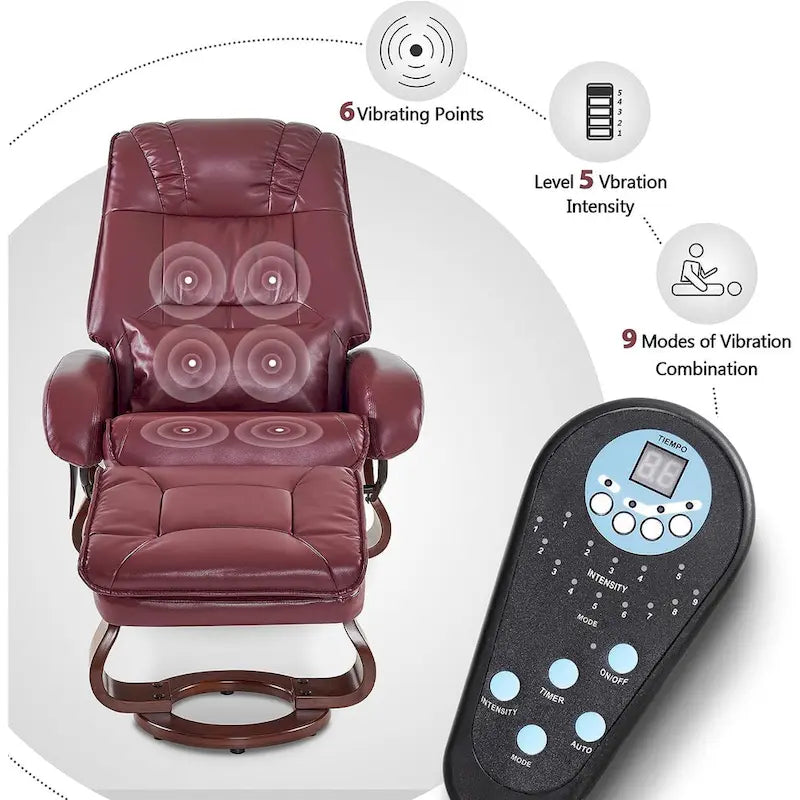 Poltrona reclinabile girevole con pouf, poltrona TV massaggiante vibrante, poltrona ergonomica da salotto per soggiorno, similpelle