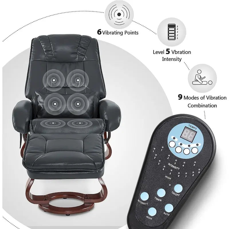 Poltrona reclinabile girevole con pouf, poltrona TV massaggiante vibrante, poltrona ergonomica da salotto per soggiorno, similpelle