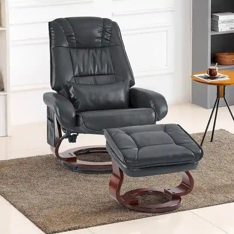 Poltrona reclinabile girevole con pouf, poltrona TV massaggiante vibrante, poltrona ergonomica da salotto per soggiorno, similpelle
