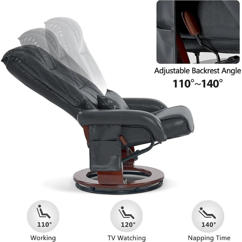 Poltrona reclinabile girevole con pouf, poltrona TV massaggiante vibrante, poltrona ergonomica da salotto per soggiorno, similpelle