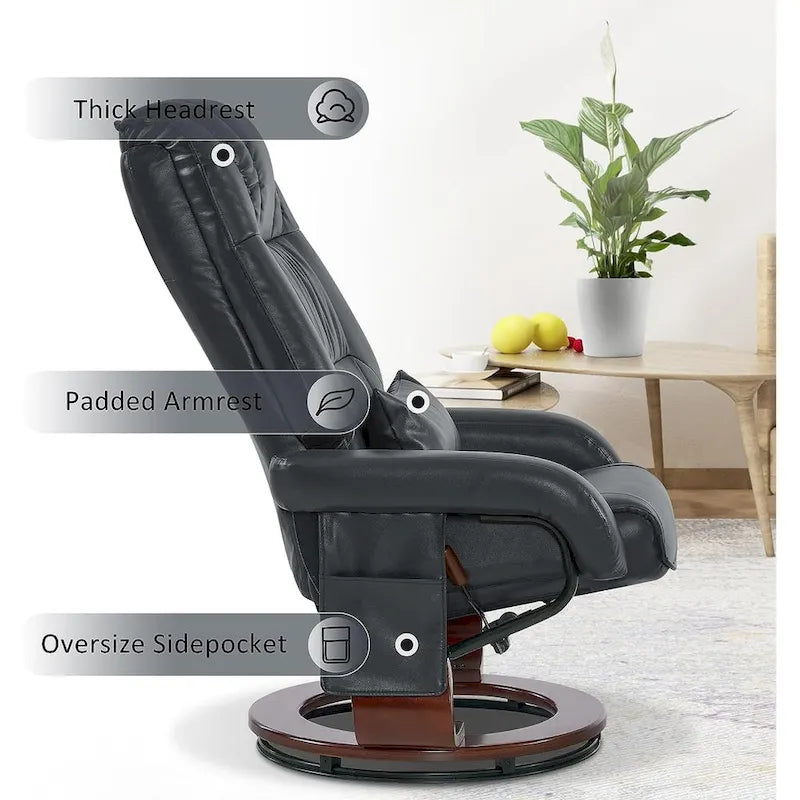 Poltrona reclinabile girevole con pouf, poltrona TV massaggiante vibrante, poltrona ergonomica da salotto per soggiorno, similpelle