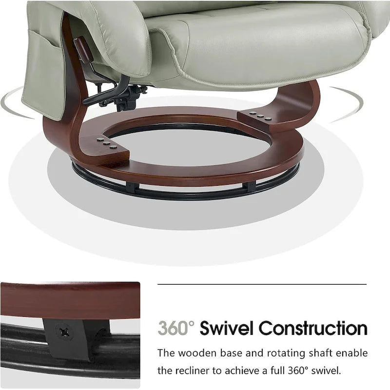 Poltrona reclinabile girevole con pouf, poltrona TV massaggiante vibrante, poltrona ergonomica da salotto per soggiorno, similpelle